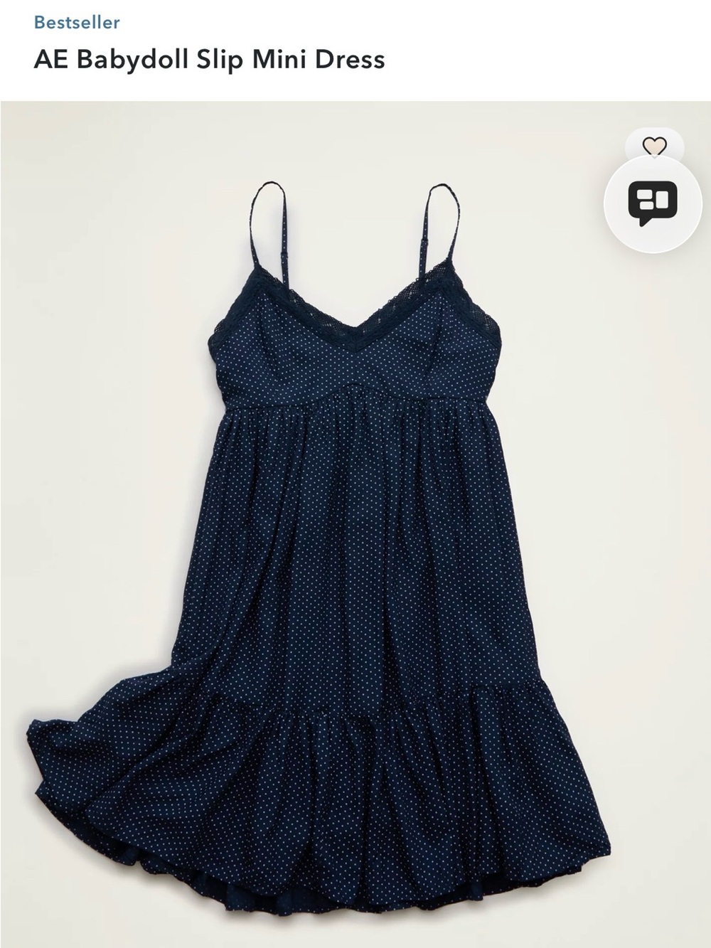 NWT American Eagle Outfitters Navy with White Polka Dot Babydoll Mini Dress M